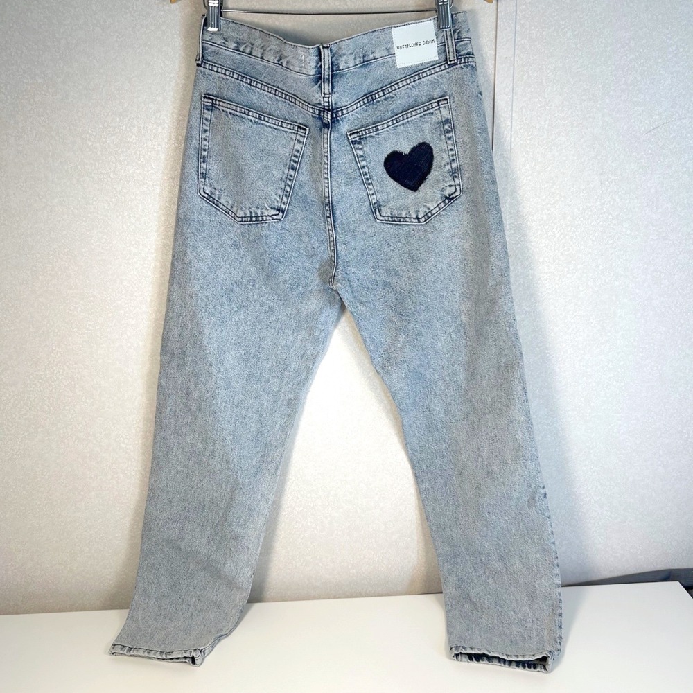 NWT unemployed Denim size 29 women's high rise acid washed heart patch jeans - Picture 10 of 10